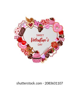valentine's day background with cakes, cookies and candies