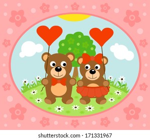 Valentines day  background card with bear