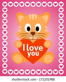 Valentines day background card with cat