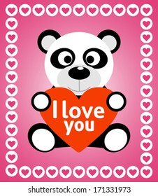 Valentines day background card with panda