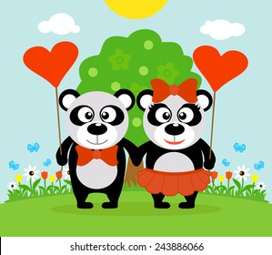 Valentine's day  background card with pandas