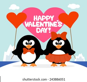 Valentine's day  background card with penguins