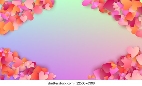 Valentine's Day Background. Card Template. Heart Confetti Pattern. Many Random Falling Beautifull Hearts on Hologram Backdrop. Vector Valentine's Day Background.