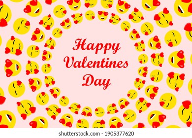 valentines day background with cartoon expression emojis and typography of happy valentines day text . Vector illustration. Wallpaper, flyers, invitation, posters, brochure, banners.
