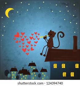  Valentines day background with cat and heart