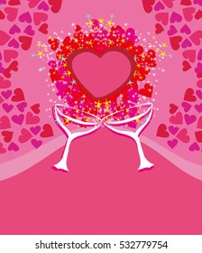 Valentines day background with champagne and hearts
