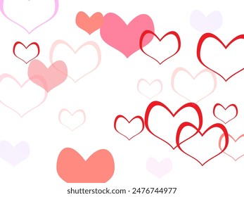 Valentine's Day background - a circular frame of scattered heart shaped confetti over white background. Exquisite vector illustration.