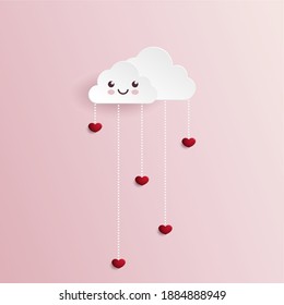 fondo del día de San Valentín con forma de nube y corazón, estilo de corte de papel