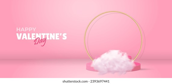 Valentines day background Valentines day background with cloud. Vector valentines day with 3d cylinder pedestal podium with gold, heart and cloud. Realistic Vector Illustration