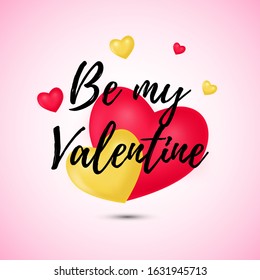 Valentine's day background. Colorful 3d Mesh hearts on the black background. Be my Valentine lettering. Vector illustration.