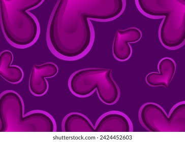 Valentine's day background with colorful doodle hearts on a purple background