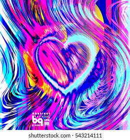 Valentines day background. Colorful gradient background heart. Vector illustration love, glitch. Print on textile.