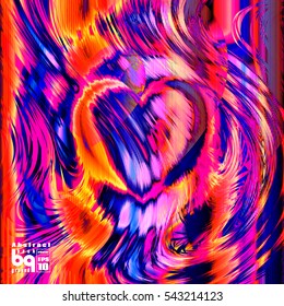 Valentines day background. Colorful gradient background heart. Vector illustration love, glitch. Print on textile.