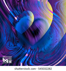 Valentines day background. Colorful gradient background heart. Vector illustration love, glitch. Print on textile.