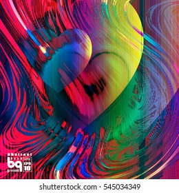 Valentines day background. Colorful gradient background heart. Vector illustration love, glitch. Print on textile.