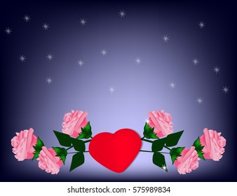 Valentine's day Background with colorful Hears and roses. Greeting Card. Vector illustration