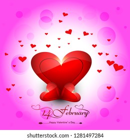 Valentine's day background with colourful red heart on pink pattern with hand drawn love line art symbols. Sketch. 14th of February - Handwritten motivational quote. Lettering calligraphy phrase