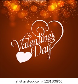Valentine's day background with colourful red heart on brown pattern love line art symbols. Sketch. Happy Valentine day 14th of February - Handwritten motivational quote. 
