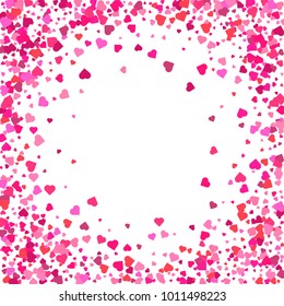 Valentines Day background. Confetti hearts petals falling. Heart shapes isolated on transparent background. Love concept. Vector illustration.