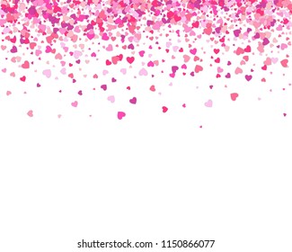 Valentines Day background. Confetti hearts petals falling. Heart shapes isolated on white background. Love concept. Vector illustration.