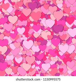 Valentines Day background. Confetti hearts petals falling. Background of colorful hearts. Love concept. Vector illustration.