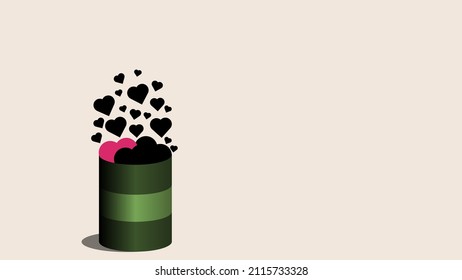 Valentine's Day Background with Copy Space, Barrel of Love and Heart. Simple Clean Design. Soft Color Vector. Editable