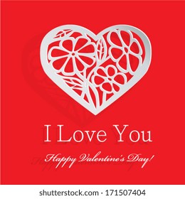 Valentine's day background. Creative paper heart with floral pattern. Vector illustration.
