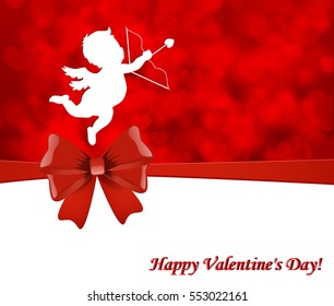 Valentine's Day Background with cupid and red bow