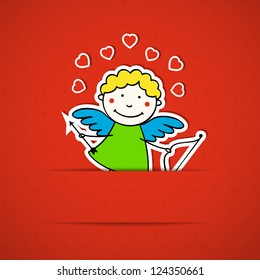 Valentine's Day background with cupid. Vector illustration.