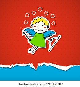 Valentine's Day background with cupid. Vector illustration.