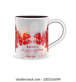 Valentines Day background with cups, hearts and rose flowers - Vectors