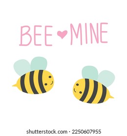 Valentine's day background with cute bee cartoon and heart sign symbol on white background. Vector illustration.