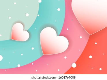 Valentine's Day background design. 3D Hearts on circles with Pastel Color background. Symbols of Love. Wallpaper. flyers, invitation, posters, brochure, banners.
