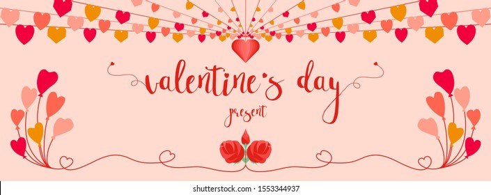 Valentines Day background design for banner, coupon, poster, brochure in pink background. Vector illustration.