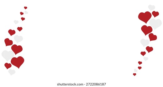 Diseño de fondo de San Valentín con corazones rojos y blancos flotantes creativos sobre un fondo transparente para diseños de vacaciones minimalistas.