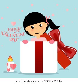 Diseño de fondo de San Valentín con Cute girl. Ilustración vectorial.