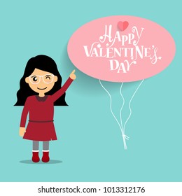 Valentinstag Hintergrund Design mit Cute Mädchen. Vektorgrafik.