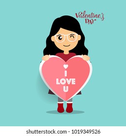 Diseño de fondo de San Valentín con Cute girl. Ilustración vectorial.