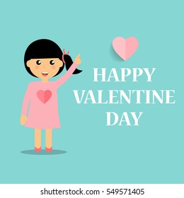 Diseño de fondo de San Valentín con Cute girl. Ilustración vectorial.