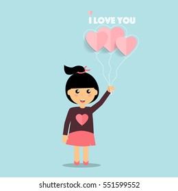 Diseño de fondo de San Valentín con Cute girl. Ilustración vectorial.