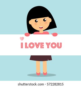 Valentinstag Hintergrund Design mit Cute Mädchen. Vektorgrafik.
