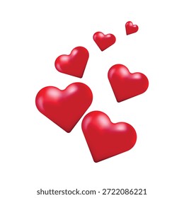 Valentine's Day background design featuring creative 3D floating red hearts on a transparent backdrop for minimalist holiday layouts.