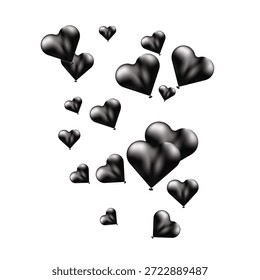 Valentinstag Hintergrunddesign mit kreativen 3D glänzenden schwarzen Herzen schwebend auf einer transparenten Kulisse für minimalistische Urlaubslayouts und Ihre Bedürfnisse