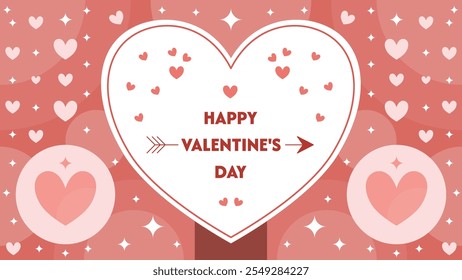 Valentine's Day background design with hearts, sparkles, and an arrow. Vector Illustration.