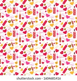Valentine's day background design with pink love. Cute heart and letter repeated pattern ideal for wrapping paper, textile. Fashion prints. Printing with in hand drawn style on stylish white