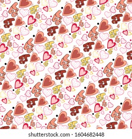 Valentine's day background design with pink love. Cute heart and love text repeated pattern ideal for wrapping paper, textile. Fashion prints. Printing with in hand drawn style on stylish white