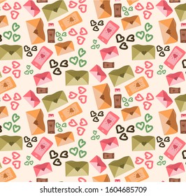 Valentine's day background design with pink love. Cute heart and letter repeated pattern ideal for wrapping paper, textile. Fashion prints. Printing with in hand drawn style on stylish white
