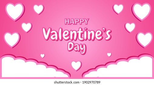 valentines day background design in pink color. white heart design valentin white cloud design. designs for banner and poster templates