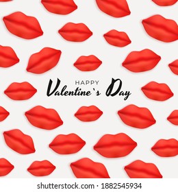 Valentine's Day Background Design with Realistic Lips.. Template  for advertising, web, social media and fashion ads.  Poster, flyer, greeting card. Vector Illustration