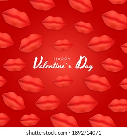 Valentine's Day Background Design with Realistic Lips.. Template  for advertising, web, social media and fashion ads.  Poster, flyer, greeting card. Vector Illustration